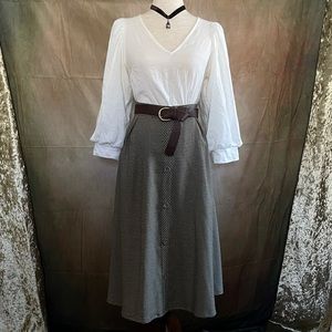 CHICWISH BUTTONED FRONT HOUNDSTOOTH SKIRT GREEN & CREAM